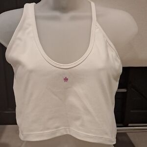 KIRAGRACE White Cropped Tank Top with Pink Lotus Logo SIZE L